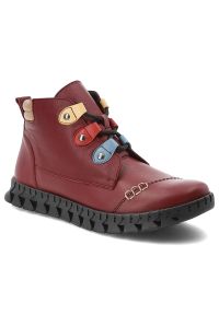 Czerwone Botki Armodo Skórzane Buty Damskie. Kolor: czerwony. Materiał: skóra