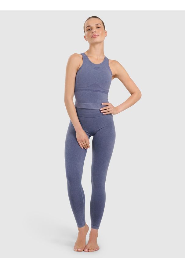 4f - 4F Top do jogi i pilatesu slim szybkoschnący damski - granatowy XS/S. Kolor: niebieski. Materiał: guma, włókno, elastan, materiał. Sport: joga i pilates