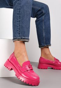 Born2be - Fuksjowe Mokasyny Quasar. Wysokość cholewki: przed kostkę. Kolor: różowy. Materiał: lakier, jeans, skóra. Szerokość cholewki: normalna. Obcas: na obcasie. Styl: elegancki #1