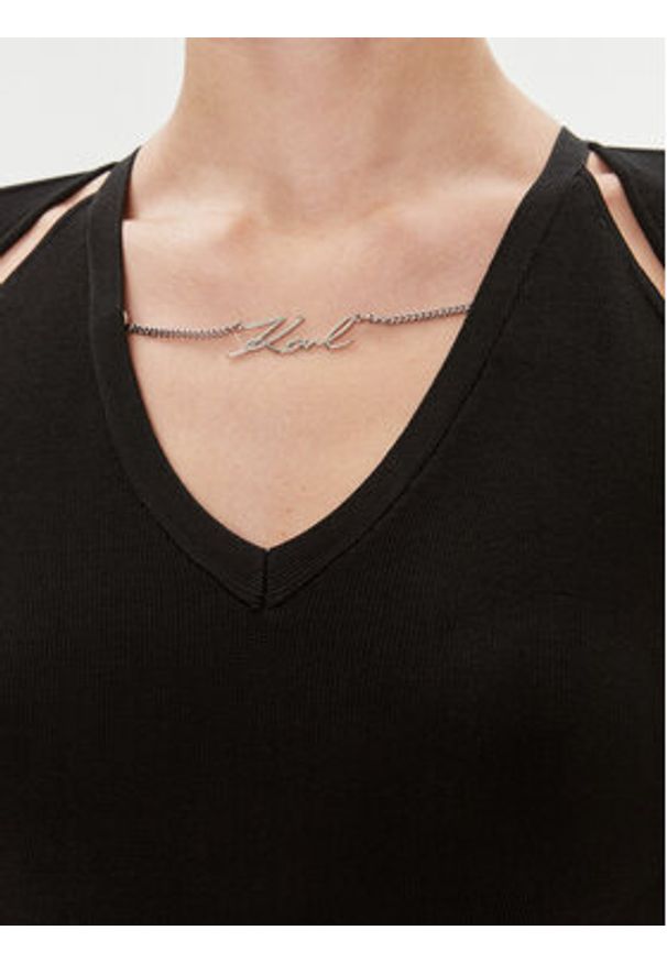 Karl Lagerfeld - KARL LAGERFELD Sukienka koktajlowa 240W1331 Czarny Regular Fit. Typ kołnierza: dekolt w karo. Kolor: czarny. Materiał: wiskoza. Styl: wizytowy