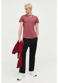 Tommy Jeans t-shirt męski kolor bordowy melanżowy. Kolor: czerwony. Materiał: bawełna, dzianina. Wzór: melanż. Styl: klasyczny #4