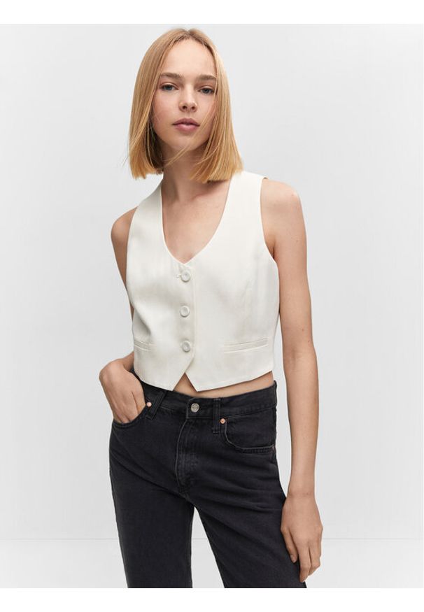 mango - Mango Kamizelka Pedrito 57042882 Écru Slim Fit. Materiał: wiskoza