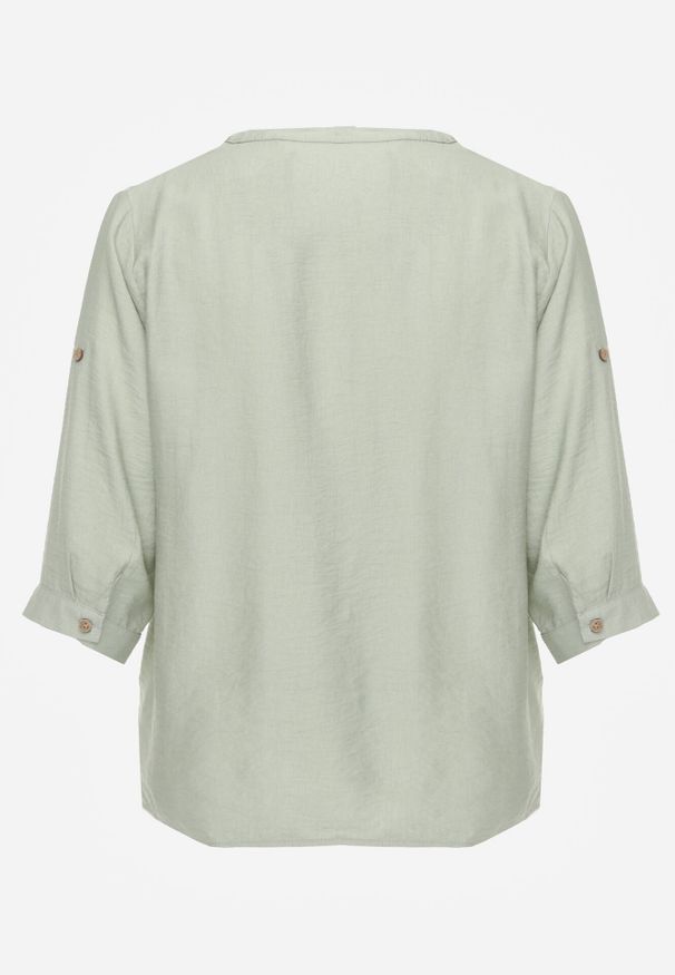 Born2be - Zielona Wiskozowa Koszula Boho z Haftem i Podpinanymi Rękawami 3/4 Cheridenah. Okazja: na co dzień. Kolekcja: plus size. Kolor: zielony. Materiał: wiskoza. Wzór: haft. Styl: boho