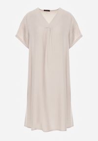 Renee - Beżowa Wiskozowa Sukienka Pudełkowa z Dekoltem w Serek Noludig. Typ kołnierza: dekolt w serek. Kolekcja: plus size. Kolor: beżowy. Materiał: wiskoza. Typ sukienki: dla puszystych #4