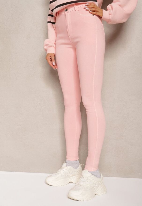 Renee - Różowe Skinny Jeansy z Bawełną High Waist Lorie. Okazja: na co dzień. Stan: podwyższony. Kolor: różowy. Styl: wizytowy, elegancki, casual