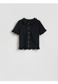Reserved - Bluzka z kołnierzykiem - czarny. Kolor: czarny. Materiał: dzianina #1