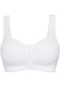 bonprix - Biustonosz odciążający bez fiszbinów z wygodnym zapięciem z przodu. Kolor: biały. Materiał: koronka. Wzór: koronka #1