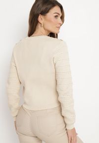 Born2be - Beżowy Klasyczny Sweter z Napami Tavai. Kolor: beżowy. Długość rękawa: długi rękaw. Długość: długie. Styl: klasyczny #5