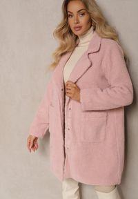 Renee - Różowy Płaszcz z Futerkiem na Napy z Kieszeniami Porttiana. Okazja: na co dzień. Kolor: różowy. Materiał: futro. Styl: casual #5