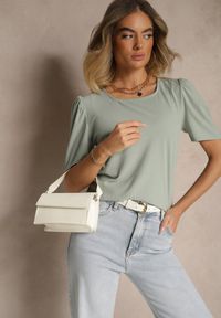 Renee - Zielony T-shirt z Prążkowanej Tkaniny z Zakładkami przy Rękawach Kolaniella. Kolor: zielony. Materiał: tkanina, prążkowany. Styl: elegancki #5