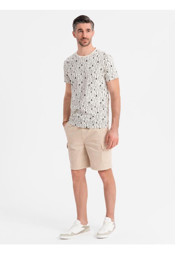 Ombre Clothing - Spodenki męskie bawełniane cargo z elastycznym pasem – beżowe V3 OM-SRCG-0190 - XXL. Okazja: na co dzień. Kolor: beżowy. Materiał: bawełna. Sezon: lato. Styl: casual