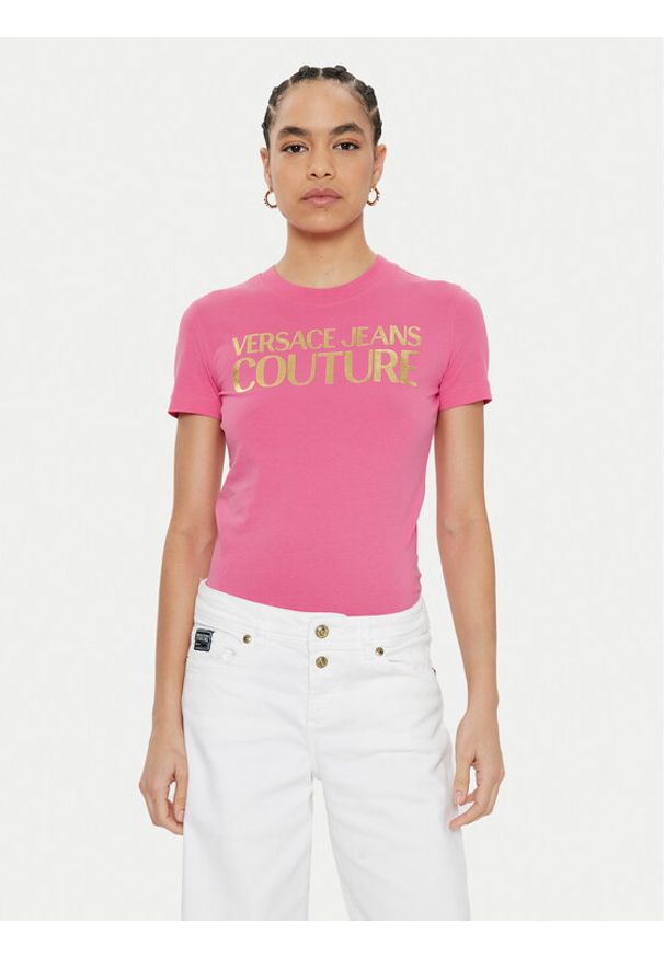 Versace Jeans Couture T-Shirt 78HAHT01 Różowy Regular Fit. Kolor: różowy. Materiał: bawełna