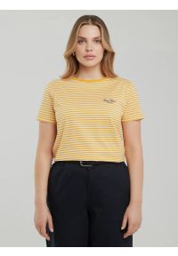 Big-Star - Koszulka damska w paski żółto-biała Zenaida 703. Okazja: na spacer, na plażę. Kolor: pomarańczowy. Materiał: dzianina. Wzór: paski. Styl: wakacyjny, klasyczny #3