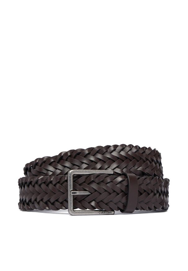 Calvin Klein Pasek Warmth Buckle Woven 35Mm Fixed - LV04D7061G Brązowy ciemny. Kolor: brązowy. Materiał: skóra