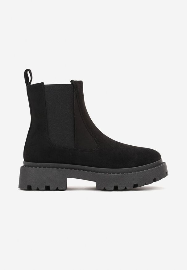 Born2be - Czarne Botki Sztyblety z Imitacji Zamszu na Platformie Oppore. Okazja: na co dzień. Kolor: czarny. Materiał: zamsz. Obcas: na platformie. Styl: wizytowy, casual, elegancki, rockowy. Wysokość obcasa: średni
