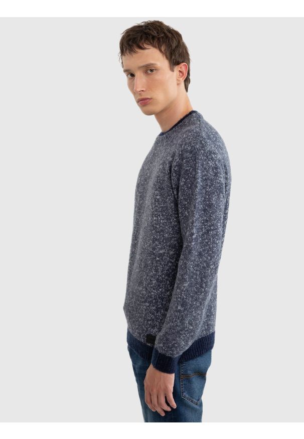 Big-Star - Sweter męskie z kontrastowymi ściągaczami granatowy Softon 403. Kolor: niebieski. Materiał: jeans, materiał. Styl: elegancki