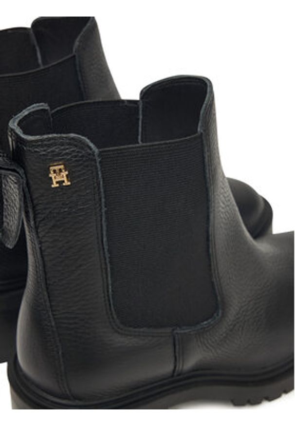 TOMMY HILFIGER - Tommy Hilfiger Botki Th Leather Chelsea Cleated Heel FW0FW08774 Czarny. Kolor: czarny. Materiał: skóra