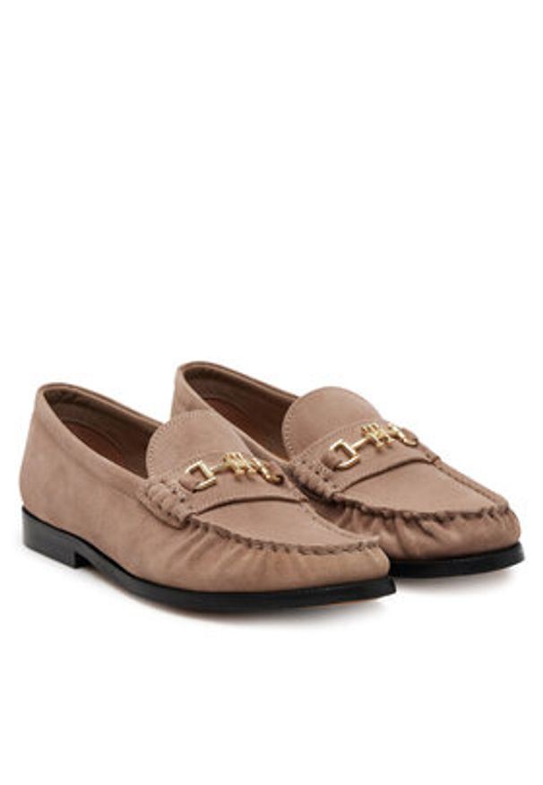 TOMMY HILFIGER - Tommy Hilfiger Półbuty Soft Suede Horsebit Loafer FW0FW08649 Beżowy. Kolor: beżowy. Materiał: skóra, zamsz