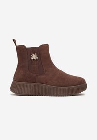 Born2be - Brązowe Botki Typu Sztyblety Vices z Metaliczną Ozdobą Alirrive. Okazja: na co dzień. Kolor: brązowy. Materiał: jeans. Wzór: aplikacja. Styl: klasyczny, casual, elegancki #5