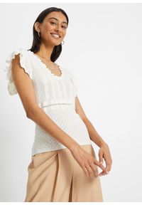 bonprix - Shirt dzianinowy. Kolor: biały. Materiał: dzianina