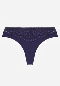 Renee - Granatowe Majtki Typu Stringi z Bawełną i Koronką Zeliche. Kolor: niebieski. Materiał: bawełna, koronka. Wzór: koronka #1