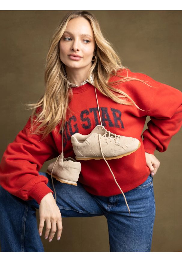 Big-Star - Sneakersy damskie ze skóry naturalnej zamszowej beżowe RR274819 801. Okazja: na co dzień. Kolor: beżowy. Materiał: skóra, zamsz