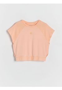 Reserved - T-shirt z wycięciem - brzoskwiniowy. Kolor: pomarańczowy. Materiał: dzianina #1