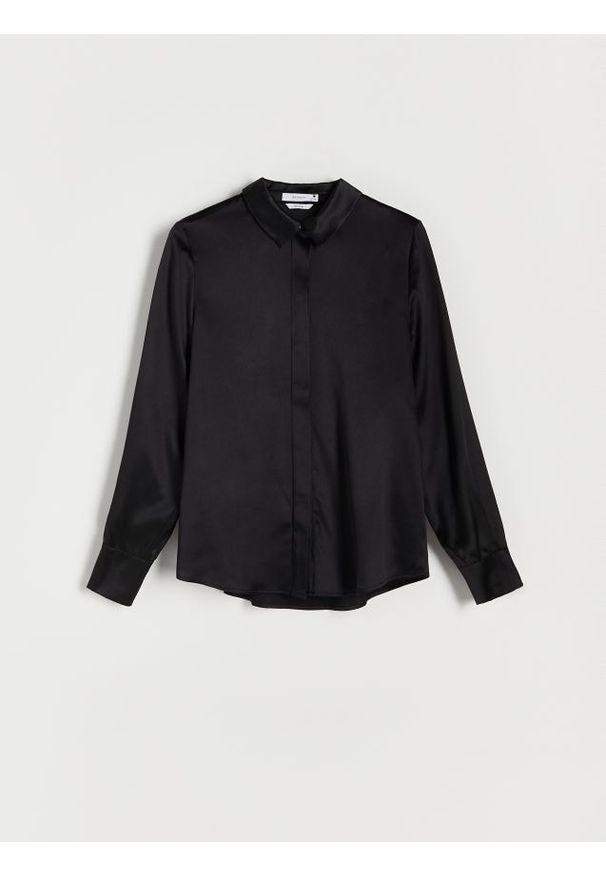 Reserved - Jedwabna koszula - czarny. Kolor: czarny. Materiał: jedwab. Styl: elegancki