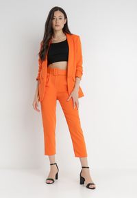 Born2be - Pomarańczowe Spodnie z Paskiem Ioleina. Kolor: pomarańczowy. Materiał: materiał, koronka. Wzór: jednolity. Styl: elegancki #3