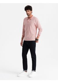Ombre Clothing - Męski melanżowy longsleeve polo z haftem – różowy melanż V2 OM-POLS-0129 - XXL. Okazja: na co dzień. Typ kołnierza: polo. Kolor: różowy. Materiał: dzianina, bawełna. Długość rękawa: długi rękaw. Długość: długie. Wzór: melanż, haft. Styl: klasyczny, sportowy, casual #5