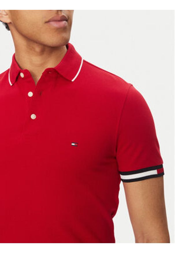 TOMMY HILFIGER - Tommy Hilfiger Polo Flag Cuff MW0MW38458 Czerwony Slim Fit. Typ kołnierza: polo. Kolor: czerwony. Materiał: bawełna