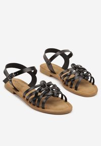 Renee - Czarne Sandały z Geometryczną Cholewką Natirose. Zapięcie: sprzączka. Kolor: czarny. Materiał: jeans. Wzór: geometria. Sezon: lato #4