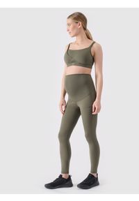 4f - Legginsy ciążowe treningowe szybkoschnące damskie - khaki. Stan: podwyższony. Kolekcja: moda ciążowa. Kolor: brązowy, wielokolorowy, oliwkowy. Materiał: syntetyk, włókno, dzianina, materiał, elastan. Długość: do kostek. Wzór: jednolity, ze splotem, gładki. Sport: fitness