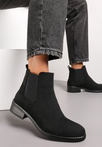 Born2be - Czarne Botki Sztyblety za Kostkę Rovena. Okazja: na co dzień. Wysokość cholewki: za kostkę. Kolor: czarny. Materiał: jeans. Obcas: na obcasie. Styl: casual, elegancki. Wysokość obcasa: niski