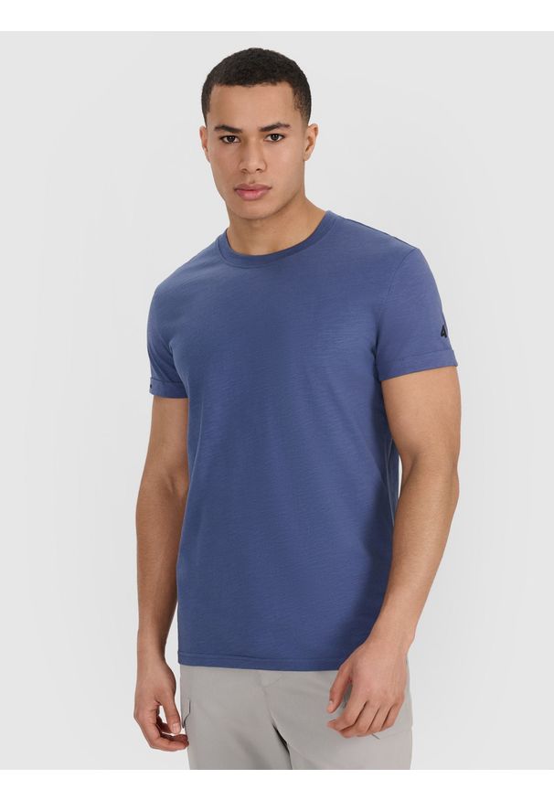 4f - 4F T-shirt regular gładki męski - granatowy S. Okazja: na co dzień. Kolor: niebieski. Materiał: dzianina, bawełna, jersey. Długość rękawa: krótki rękaw. Długość: krótkie. Wzór: gładki. Styl: klasyczny, sportowy, casual