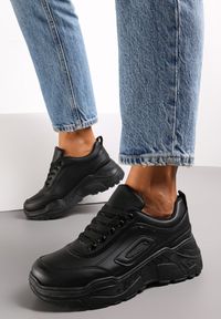 Renee - Czarne Sneakersy na Platformie Jeta. Kolor: czarny. Obcas: na platformie