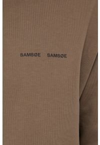 Samsoe & Samsoe - Samsoe Samsoe Bluza bawełniana męska kolor brązowy z nadrukiem. Kolor: brązowy. Materiał: bawełna. Wzór: nadruk