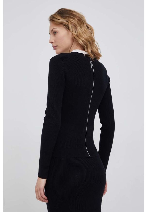 Calvin Klein Kardigan z domieszką wełny damski kolor czarny. Kolor: czarny. Materiał: wełna