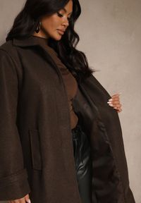 Renee - Brązowy Płaszcz Jednorzędowy z Wiskozą i Wełną Typu Trencz Maitila. Okazja: na co dzień, na spotkanie biznesowe. Kolor: brązowy. Materiał: wełna, wiskoza. Styl: klasyczny, casual, elegancki, biznesowy #3