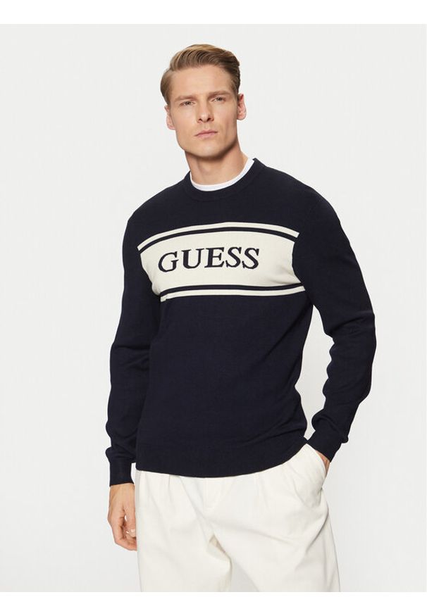 Guess Sweter M5RR13 Z3KK2 Granatowy Regular Fit. Kolor: niebieski. Materiał: wiskoza