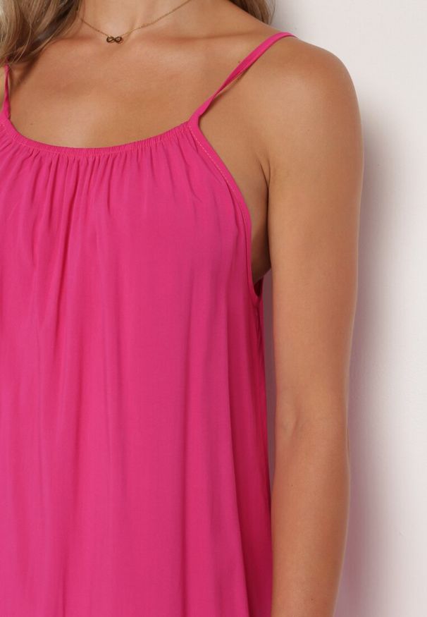 Born2be - Fuksjowa Wiskozowa Sukienka na Regulowanych Ramiączkach Ulantia. Okazja: na co dzień. Kolor: różowy. Materiał: wiskoza. Długość rękawa: na ramiączkach. Sezon: lato. Styl: casual, elegancki