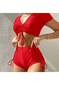 Intica - Strój kąpielowy z szortami i crop topem szybkoschnący na plażę Rutt. Kolor: czerwony. Materiał: tkanina, materiał. Długość: krótkie #2