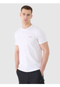 4f - 4F T-shirt regular gładki męski - biały XL. Okazja: na co dzień. Kolor: biały. Materiał: dzianina, bawełna, jersey, materiał, skóra. Długość rękawa: krótki rękaw. Długość: krótkie. Wzór: gładki. Styl: klasyczny, sportowy, casual