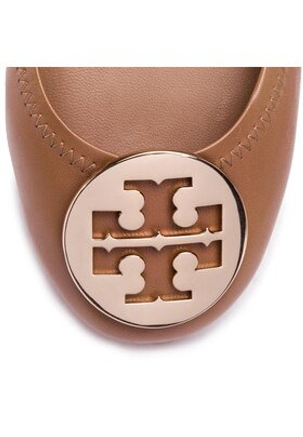 Tory Burch Baleriny Minnie Travel Ballet With Metal Logo 50393 Brązowy. Kolor: brązowy. Materiał: skóra