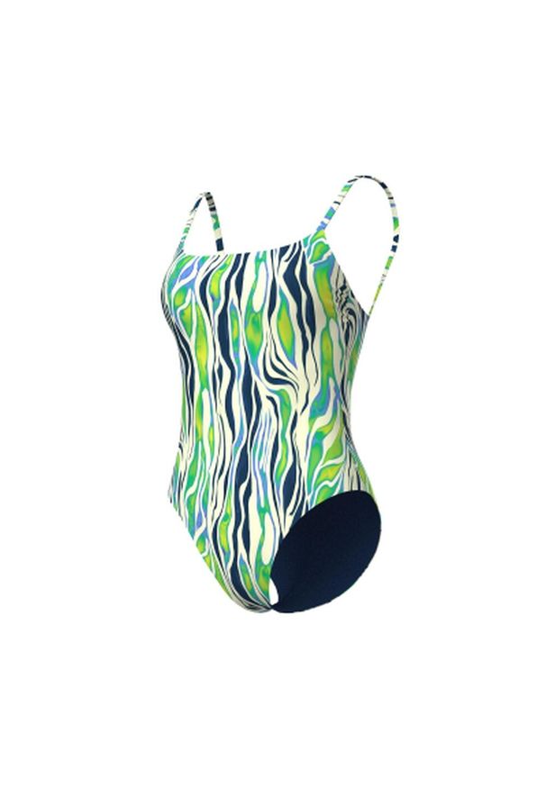 Strój kąpielowy damski treningowy Arena Women's Tie Back Zebra. Kolor: zielony. Wzór: motyw zwierzęcy