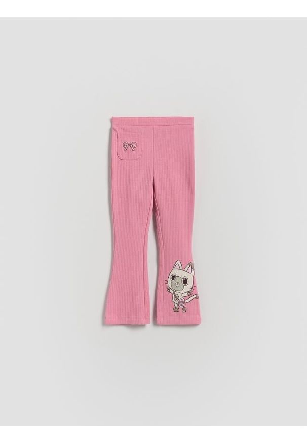 Reserved - Spodnie flare Koci Domek Gabi - różowy. Kolor: różowy. Materiał: dzianina, bawełna