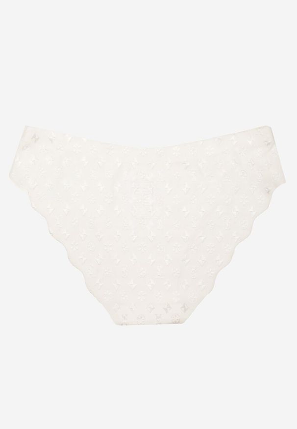 Renee - Białe Majtki Figi z Bezszwowym Wykończeniem Zdobione Geometrycznym Printem Viviore. Kolor: biały. Materiał: jeans. Wzór: geometria, aplikacja, nadruk