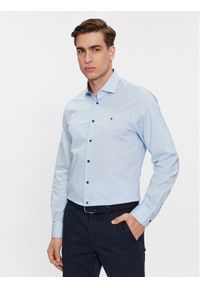 TOMMY HILFIGER - Tommy Hilfiger Koszula Cl Stretch Poplin Contrast Shirt MW0MW34259 Błękitny Regular Fit. Kolor: niebieski. Materiał: bawełna