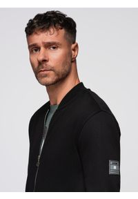 Ombre Clothing - Bawełniana rozpinana męska bluza dresowa bomberka – czarna V5 - Rozmiar: L. Okazja: na co dzień. Kolor: czarny. Materiał: dresówka, bawełna. Wzór: aplikacja. Styl: sportowy, casual, elegancki #11