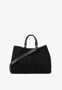 Renee - Czarna Torebka Typu Shopper z Imitacji Zamszu z Rączkami i Paskiem Crossbody Temige. Kolor: czarny. Materiał: zamszowe. Styl: klasyczny, biznesowy, casual, elegancki